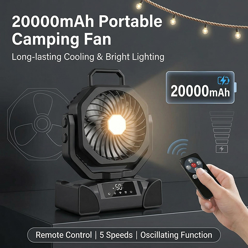 Outdoor Power With Timer - Car Fan Camping Fan Auto-Oscillating Rechargeable