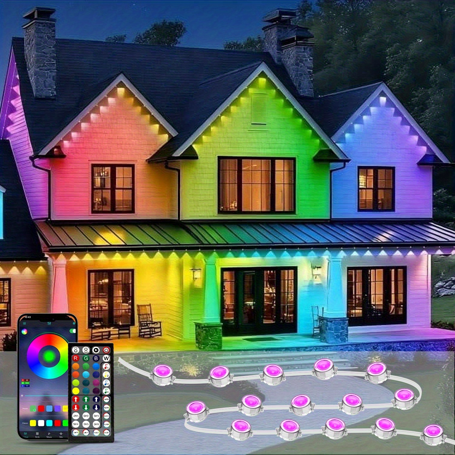 Outdoor Power For Christmas Lights - 15ft/50ft/100ft 200ft/300ft/500ft Permanent Outdoor Lights, RGB