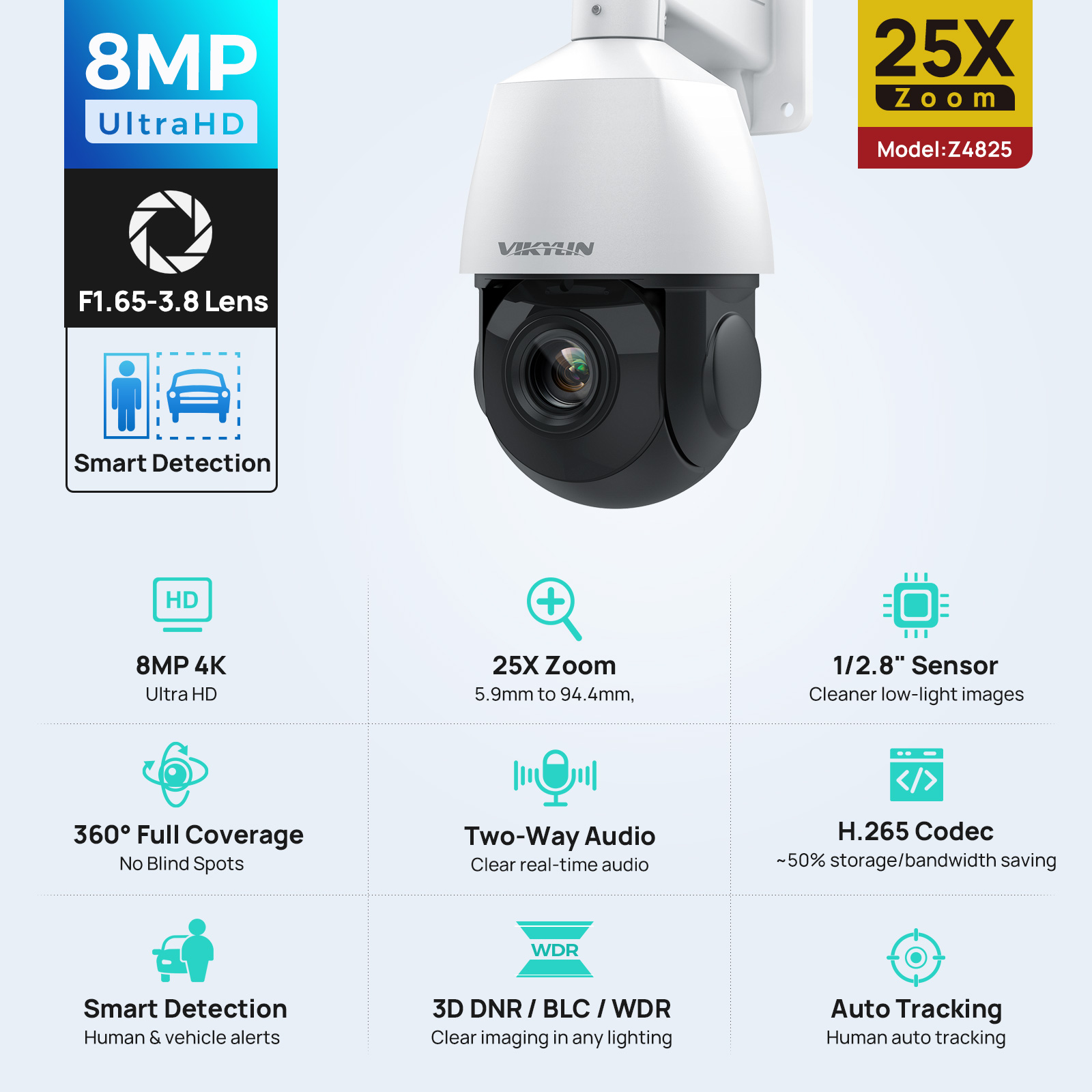 Vikylin 4K 8MP PTZ 25X Zoom 10 - Outdoor Power G Motion reseña y precio
